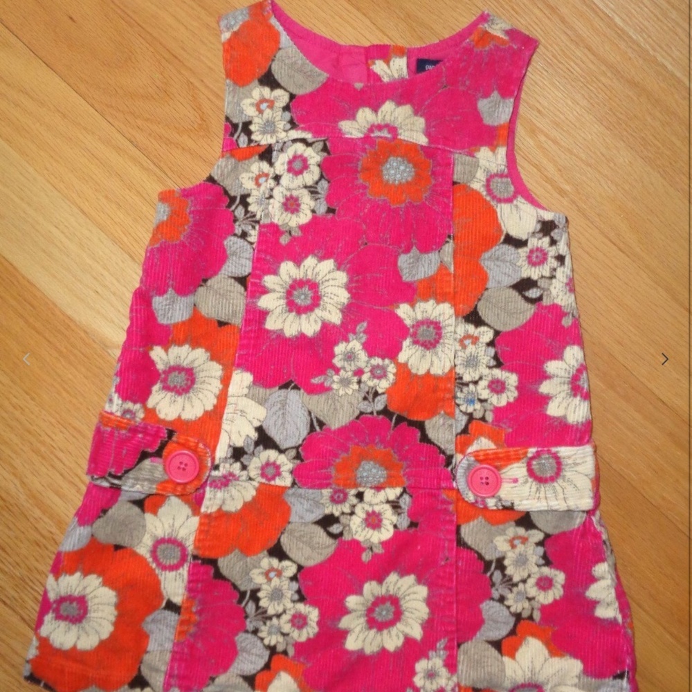 GAP Toddler Girl Floral Dress Size 18 24 Month Pink Black Corduroy School